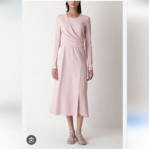 GIANBATTISTA VALLI Draped Panel Midi Dress Chic Long Sleeve Pink Dress